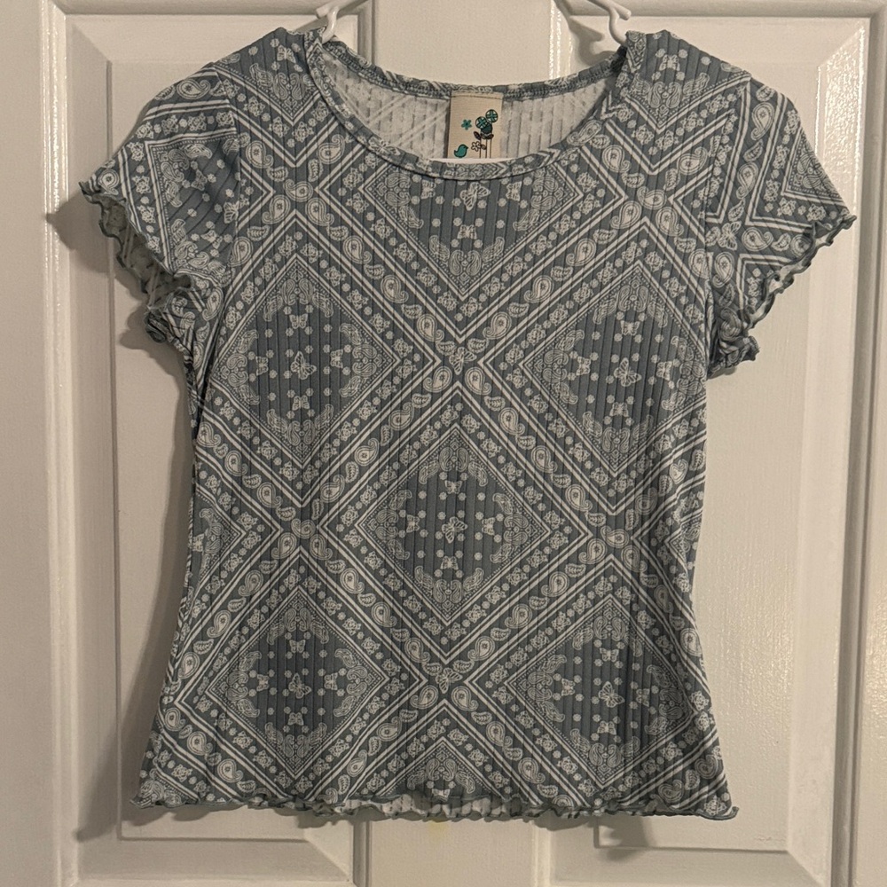 Lily Bleu Blue Boho Patterned Shorts Sleeve Baby Doll Top